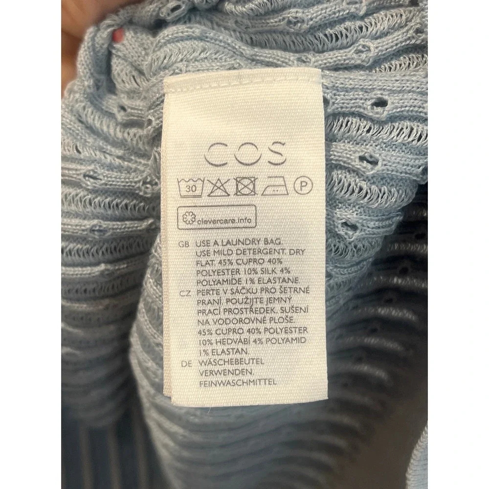 COS Light Blue‎ Ribbed Knit Short Sleeve Sweater Top size Small